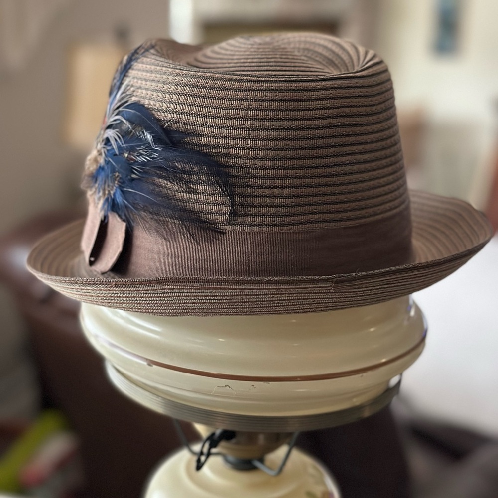Men’s Kentucky Derby Striped Fedora with Blue Feather